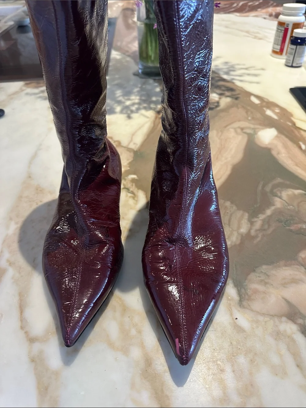 Sigerson Morrison Burgundy Patent Leather Pointed-Toe Mid-Calf Boots
